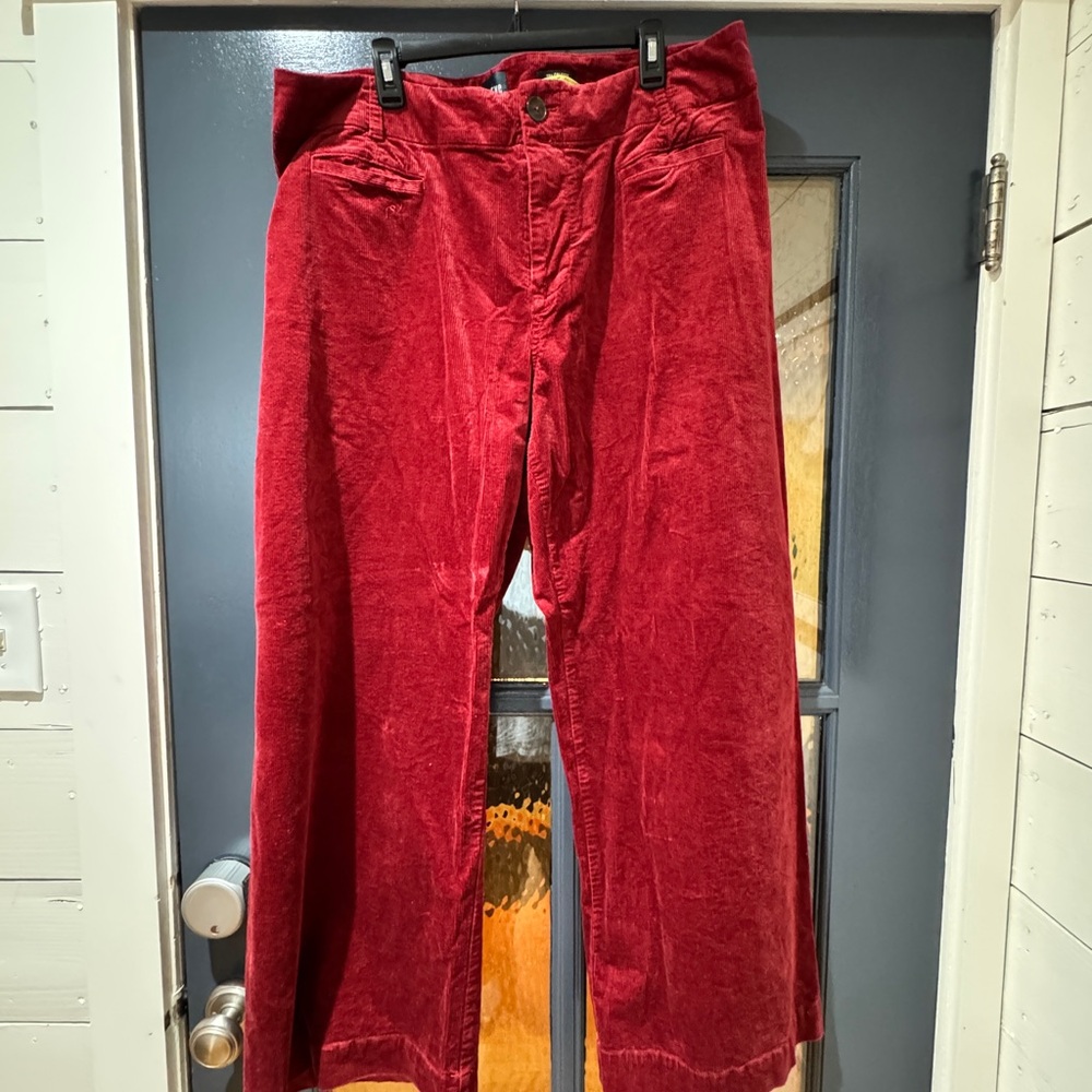 Maeve The Colette Corduroy Full Length- wide leg pants . Brick Red